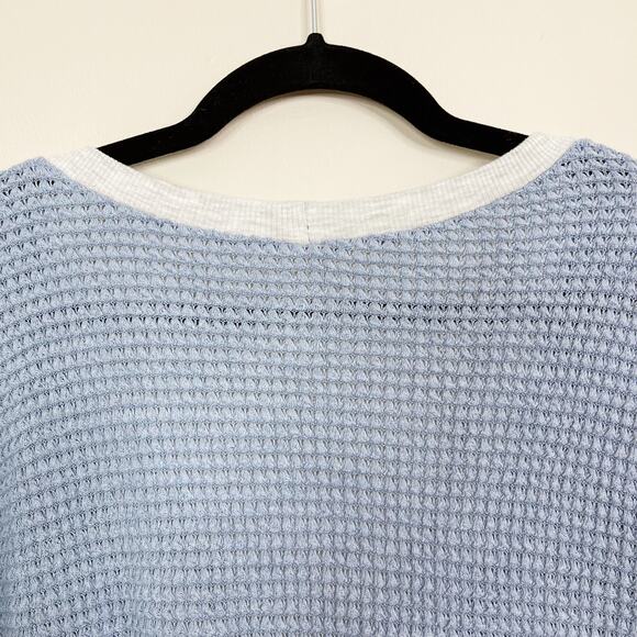 Boutique Womens Small S Blue Waffle Knit VNeck Wrap Sweater Colorblock Gray - Picture 4 of 10